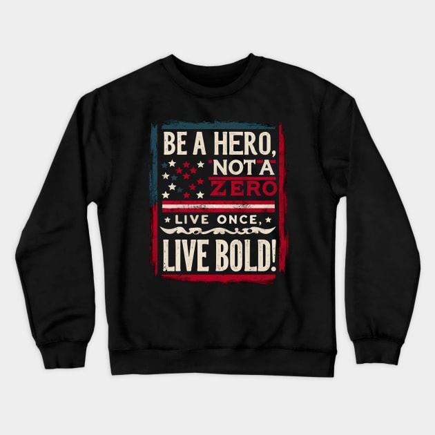 American Pride: Be a Hero, Not a Zero - Live Boldly Inspirational T-Shirt Crewneck Sweatshirt by KontrAwersPL